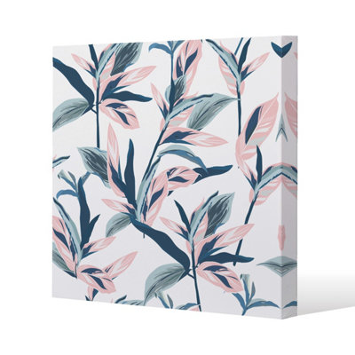 Winter Pink & Blue Flowers (Canvas Print) / 101 x 101 x 4cm