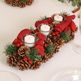Winter Red Rose Trio Tealight Candle Holder