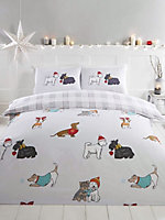 Winter Tails Dogs Single Duvet Cover and Pillowcase Set