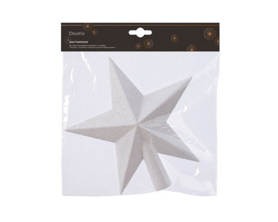 Winter White Christmas Tree Topper Star White Glitter Tree Decoration 19cm