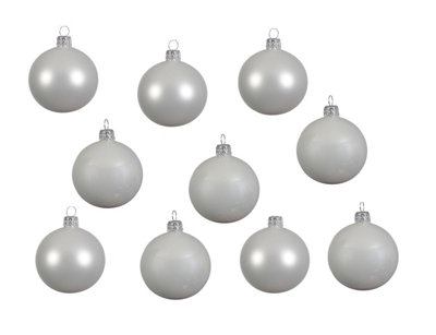 Winter White Glass Christmas Tree Baubles Ornaments Pack of 10 6cm Baubles