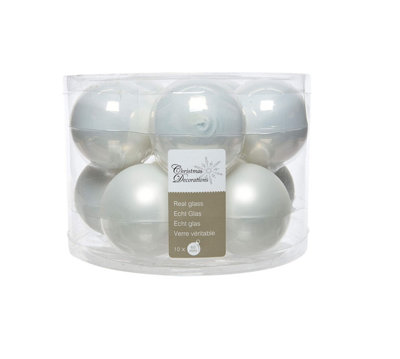 Winter White Glass Christmas Tree Baubles Ornaments Pack of 10 6cm Baubles - 4