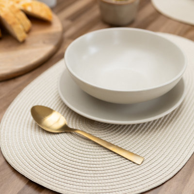 Wipe Clean Woven Oval Placemats Almond Set of 4 29cm x 44cm