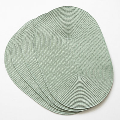 Wipe Clean Woven Oval Placemats Sage Green Set of 4 29cm x 44cm