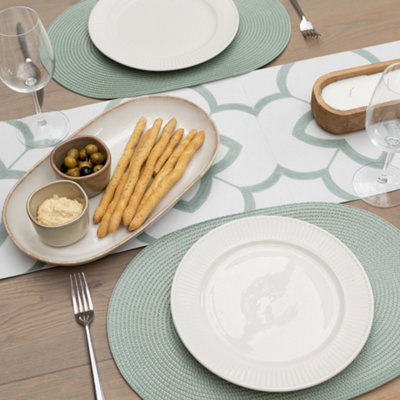 Wipe Clean Woven Oval Placemats Sage Green Set of 4 29cm x 44cm - 4