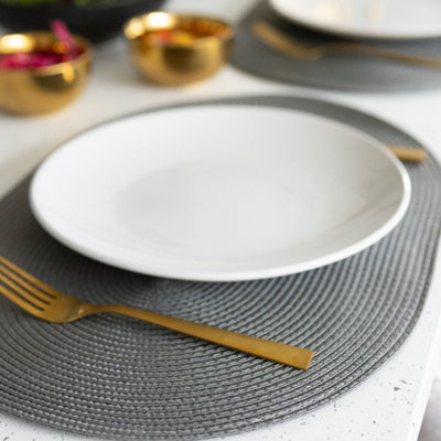 Wipe Clean Woven Oval Placemats Steel Grey Set of 4 29cm x 44cm