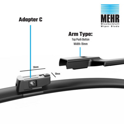 Wiper Blade Flat Front DS, PS Kits 24+18 Inch Fits Hyundai i30 1.4 FD 2007-2013 Mehr MFB24C+ MFB18C with Prefitted C Adapter