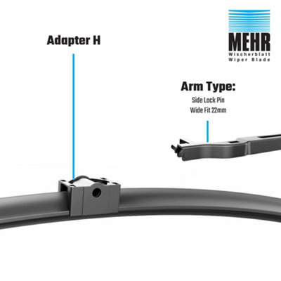 Wiper Blade Flat Front DS, PS Kits 24 Inch+18 Inch Fits BMW 3 Series 320d 2.0 E92 Mehr MFB24H + MFB18H with Prefitted H Adapter