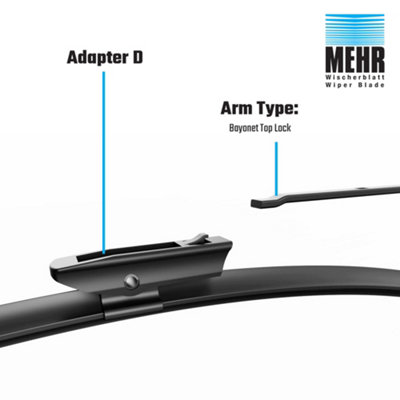 Wiper Blade Flat Front DS, PS Kits 26+14 Inch Fits Renault Captur 1.5 dCi 110 2013- Mehr MFB26D+ MFB14D with Prefitted D Adapter