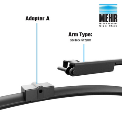 Wiper Blade Flat Front DS, PS Kits 26+19 Inch Fits Citroen C5 2.0 HDi 90 2001-2008 Mehr MFB26A+ MFB19A with Prefitted A Adapter