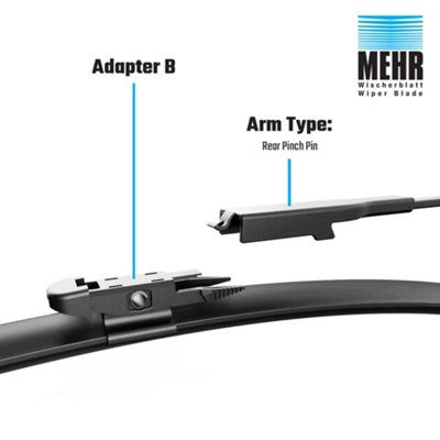 Wiper Blade Flat Front DS, PS Kits 28+24 Inch Fits Peugeot 307 cc 1.6 2003-2009 Mehr MFB28B+ MFB24B with Prefitted B Adapter