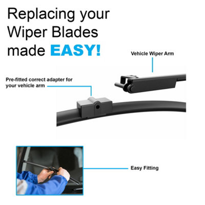 Wiper Blade Flat Front Kits 24+19 Inch Fits Mercedes Benz A Class A180 1.6 BlueEFFICIENCY W176 Mehr MFB24B+ MFB19B with B Adapter - 5