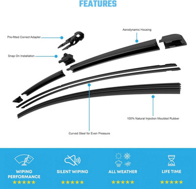 Wiper Blade Kits Flat Front DS, PS 21+19 Inch Fits Seat Ibiza 1.4 6L Mehr MFB21C+MFB19C with Prefitted C Adaptor