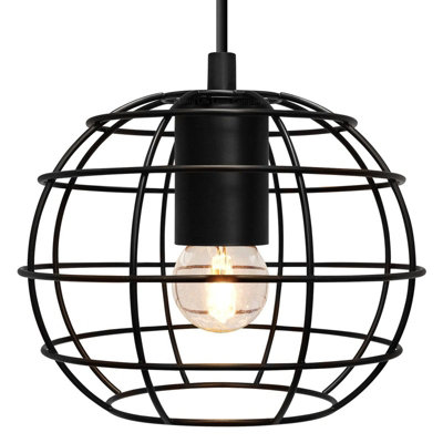 Wire Cage Globe Black Metal Pendant Light M0173