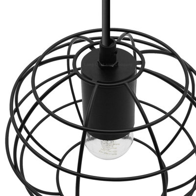 Wire Cage Globe Black Metal Pendant Light M0173