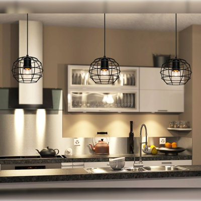 Wire Cage Globe Black Metal Pendant Light M0173