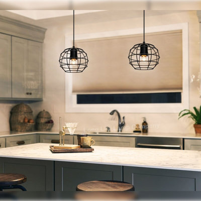 Wire Cage Globe Black Metal Pendant Light M0173