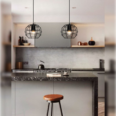 Wire Cage Globe Black Metal Pendant Light M0173