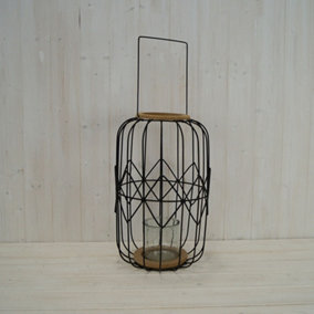 Wire Cage Lantern Round w/Handle Candle Holder - Home Wedding D cor - Black - 40cm