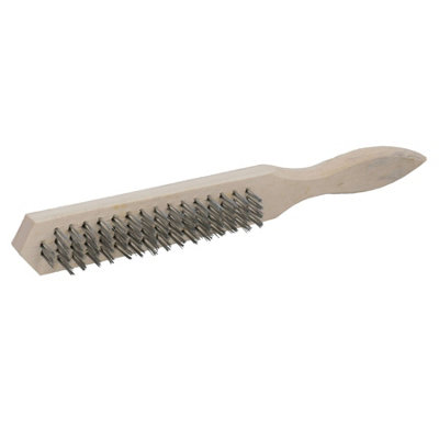 Wire Cleaning Brush 4 Rows of Steel Wire Bristles with Wooden Handle 1 Pack