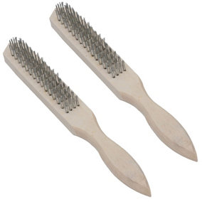 Wire Cleaning Brush 4 Rows of Steel Wire Bristles with Wooden Handle 2 Pack