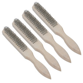 Wire Cleaning Brush 4 Rows of Steel Wire Bristles with Wooden Handle 4 Pack