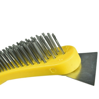 Wire Cleaning Removal Brush 5 Row Steel Bristles Plastic Handle and End Scarper