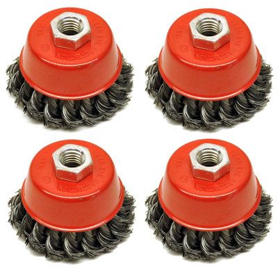 3-Piece Knotted Wire Wheel Cup Brush & Twist End Brush Set – 3 Inch, 1/4 Shank, Steel Coarse Grit For Metal