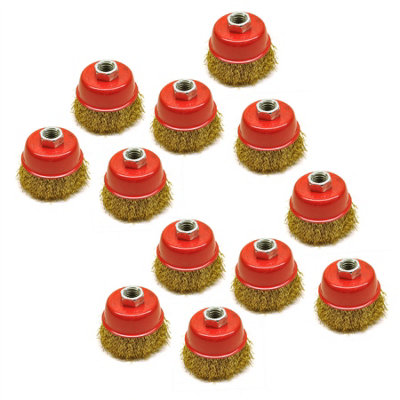 Wire Cup Brush / Wheel for Angle Grinder Crimped Brass Coated (12 Pack)