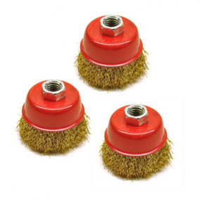 Wire Cup Brush / Wheel for Angle Grinder Crimped Brass Coated (3 Pack) AU028