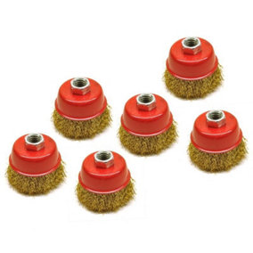 Wire Cup Brush / Wheel for Angle Grinder Crimped Brass Coated (6 Pack) AU028