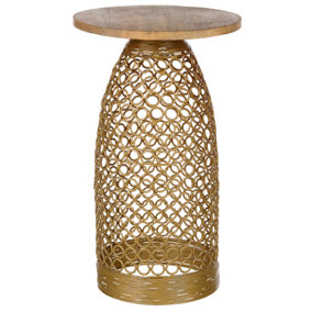 Wire Frame Mango Wood Side Table Light and Gold WAIHI
