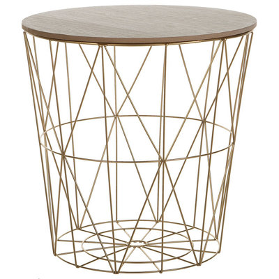 Wire Frame Metal Storage Side Table Gold LANARK