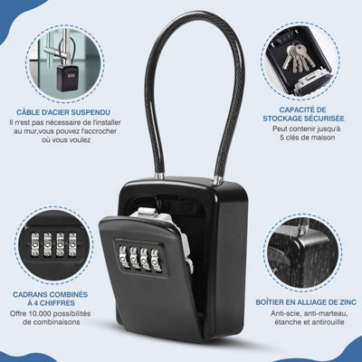 Wire Rope Key Box, 4 Digit Combination Security Key Box Outdoor ...