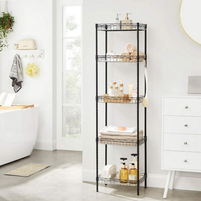 Wire Storage Shelving, Metal Kitchen Rack with Hooks, Adjustable ...