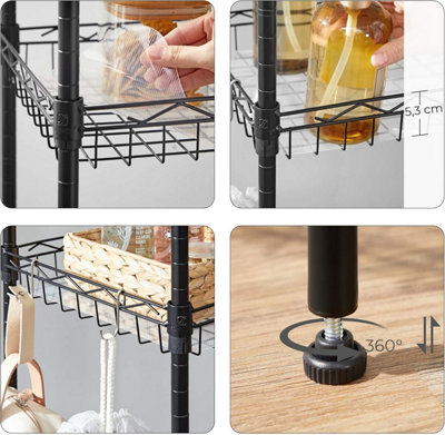 Wire Storage Shelving, Metal Kitchen Rack with Hooks, Adjustable ...