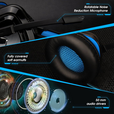 Wired Gaming Headset- Adjustable Noise Cancelling Mic- RGB Lighting- Stereo Surround Sound- For PC, PS4, PS5, XBOX- August EPG100L