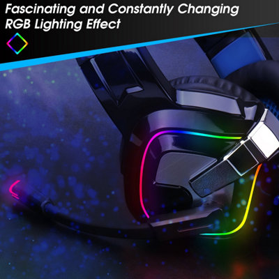 Wired Gaming Headset- Adjustable Noise Cancelling Mic- RGB Lighting- Stereo Surround Sound- For PC, PS4, PS5, XBOX- August EPG100L