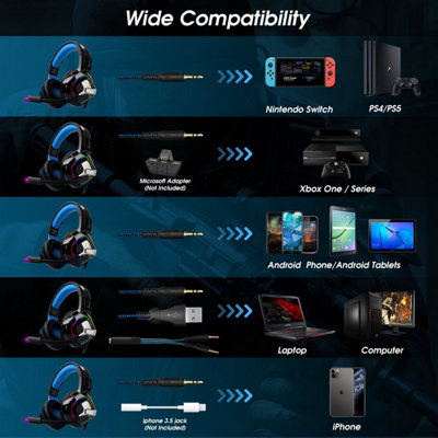 Wired Gaming Headset- Adjustable Noise Cancelling Mic- RGB Lighting- Stereo Surround Sound- For PC, PS4, PS5, XBOX- August EPG100L