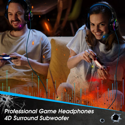 Wired Gaming Headset- Adjustable Noise Cancelling Mic- RGB Lighting- Stereo Surround Sound- For PC, PS4, PS5, XBOX- August EPG100L