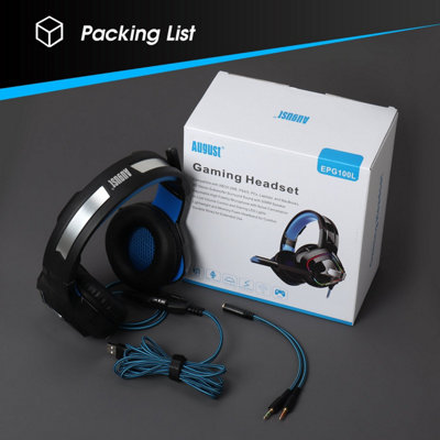 Wired Gaming Headset- Adjustable Noise Cancelling Mic- RGB Lighting- Stereo Surround Sound- For PC, PS4, PS5, XBOX- August EPG100L