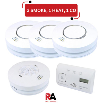 Wired Smoke Detectors & Heat Alarms RF Interconnect with Battery Back Up & Carbon Monoxide Detector: 3 Smoke / 1 Heat / 1 CO Price Comparisons | Compare The Build