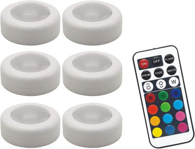 Wireless LED Colour Changing Torch Puck Lights with RGB LEDs & Remote Control, Dimmable, Battery Powered