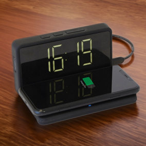 Wireless Phone Charging Alarm Clock Black