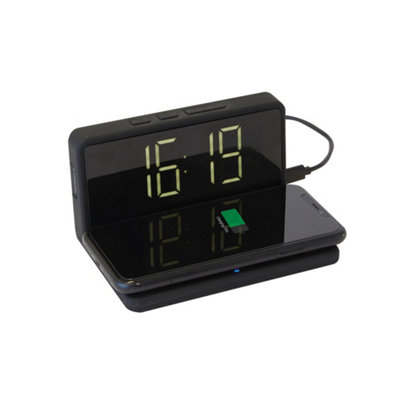 Wireless Phone Charging Alarm Clock Black