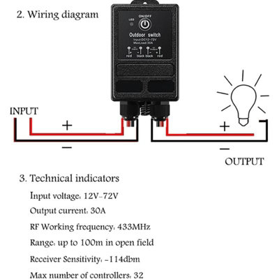 Wireless Remote Switch Dc 12V/24V/48V/72V 40A Relay 328 Feet Radius Rf ...