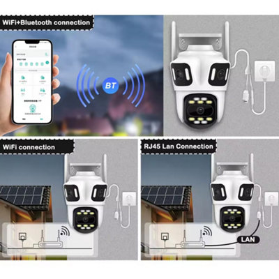 Wireless Triple Lens 8MP WiFi IP Camera Outdoor CCTV PTZ Zoom Home ...