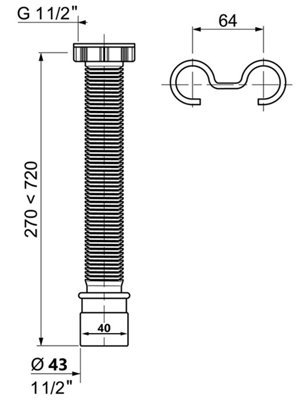 Wirquin 1 1/2" (6/4") x 40mm Extendable 270-700mm Waste Drain Connector Flexible Pipe