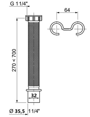 Wirquin 1 1/4" (5/4") x 32mm Extendable 270-700mm Waste Drain Connector Flexible Pipe