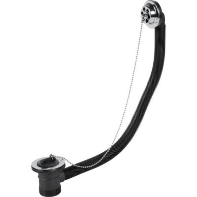 Wirquin WHO73SS 1."5 Bath Waste with black plastic plug, chrome chain and external overflow